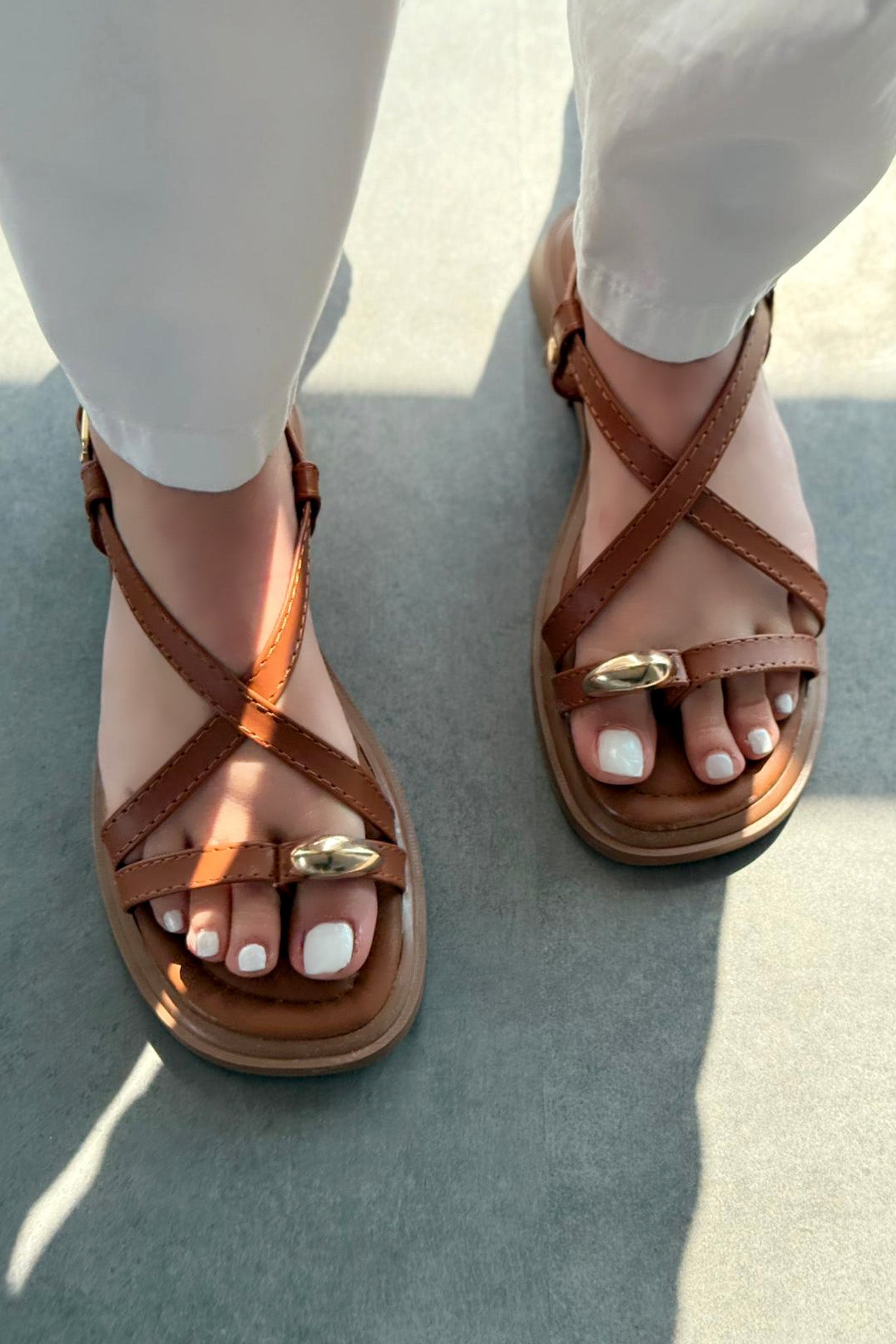 Pavia Mat Deri Taba Parmakarası Kadın Sandalet - ILOVESHOES
