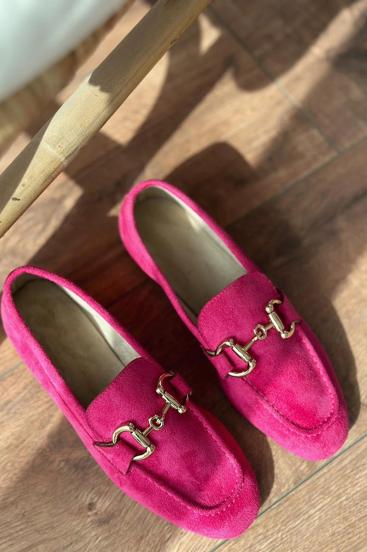 Lofin Süet Toka Detaylı  Kadın Loafer Fuşya
