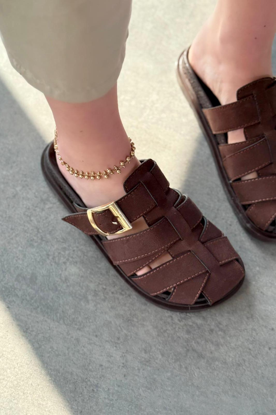 Polra Süet Acıkahve Düz Kadın Terlik - ILOVESHOES