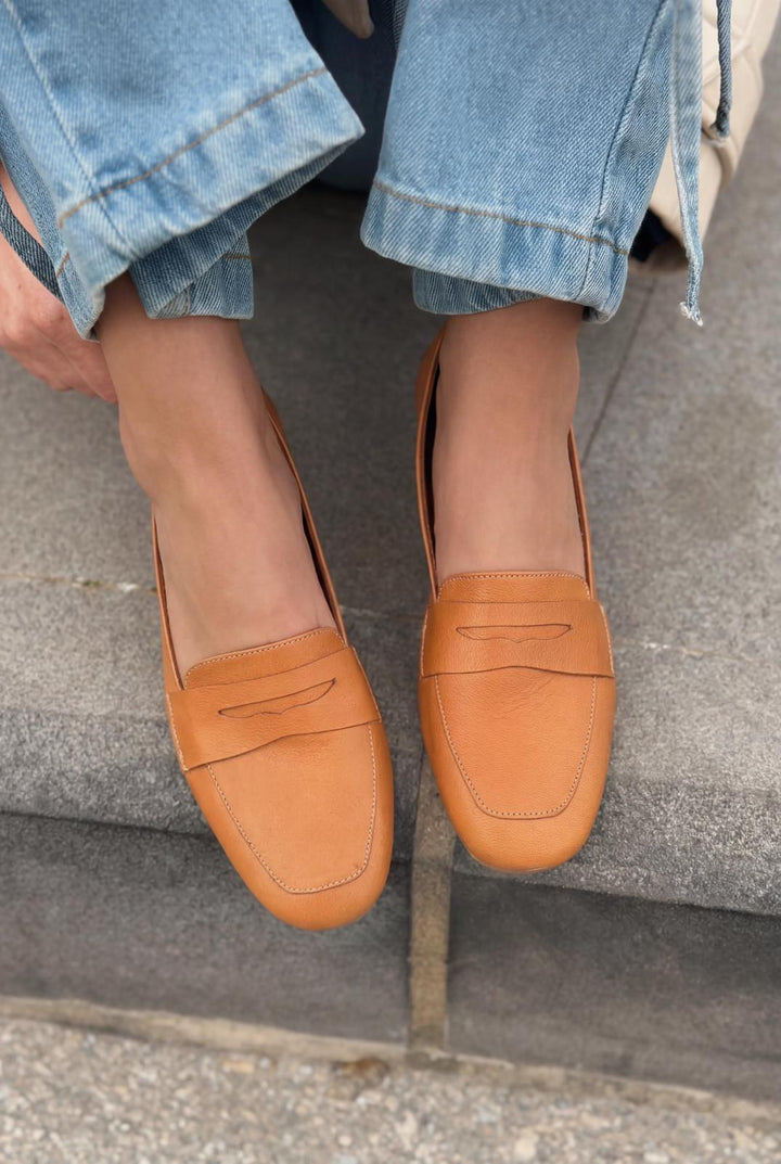 Melniel Hakiki Deri Kadın Loafer Turuncu - ILOVESHOES