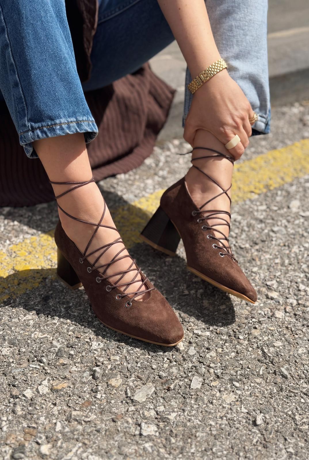 Temora Topuklu Ayakkabı Acıkahve Süet - ILOVESHOES