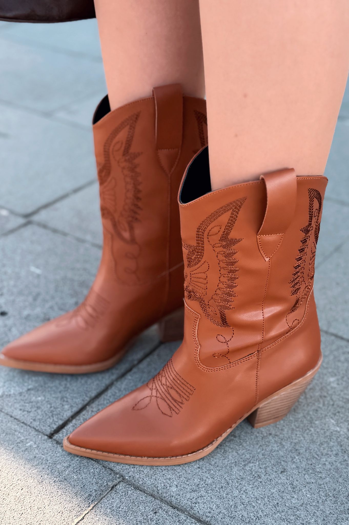 Slaine Kadın Kovboy Bot Taba Mat Deri Nakışlı - ILOVESHOES