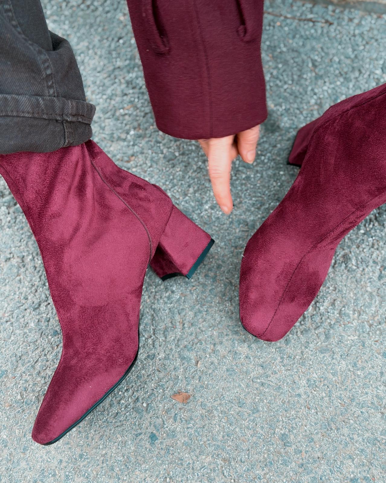 Jornel Kadın Topuklu Streç Bot Bordo Süet - ILOVESHOES