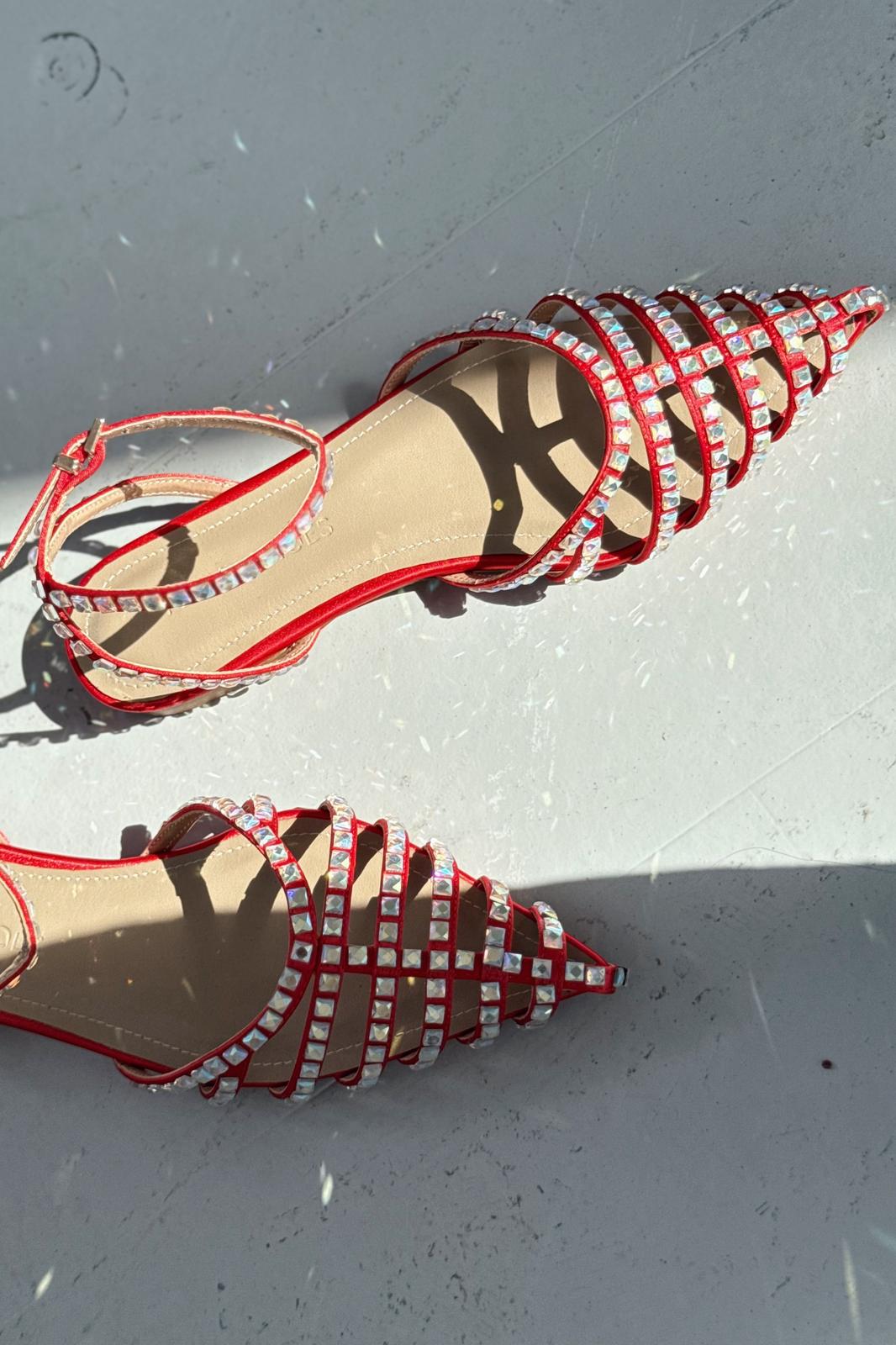 Xomira Kırmızı Bant Detaylı Kadın Babet - ILOVESHOES