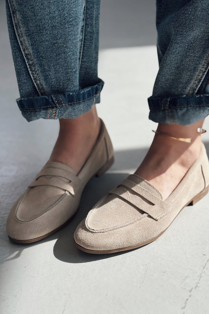 Lemor Hakiki Süet Kadın Loafer Bej