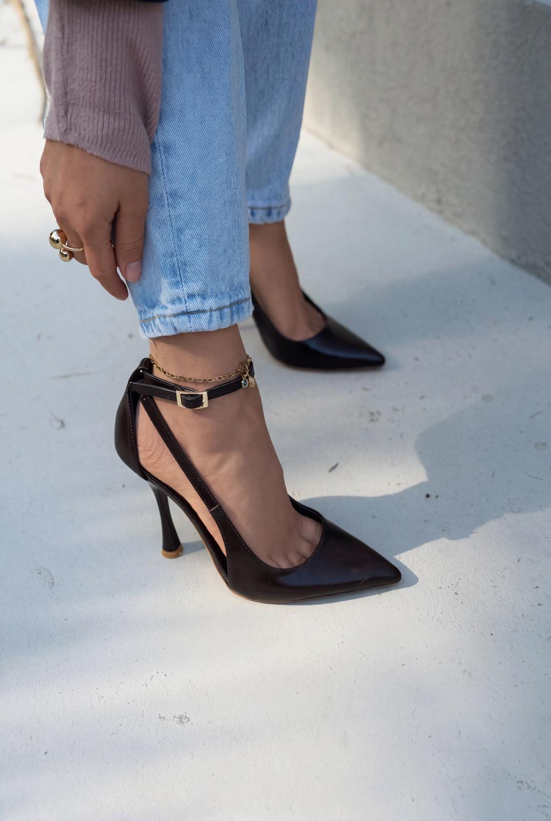 Nerole Stiletto Acıkahve Mat Deri Yüksek Topuklu - ILOVESHOES