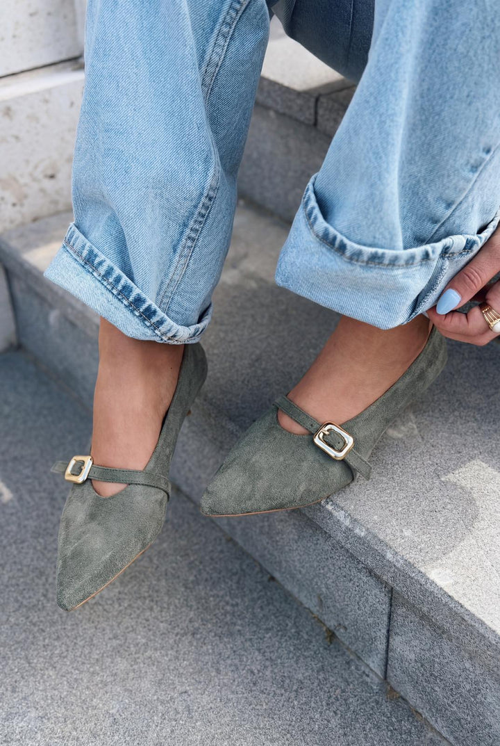 Karden Hakiki Deri Kadın Haki Süet Kadın Stiletto - ILOVESHOES