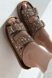 Waloen Süet Camel Taş Detaylı Kadın Terlik - ILOVESHOES