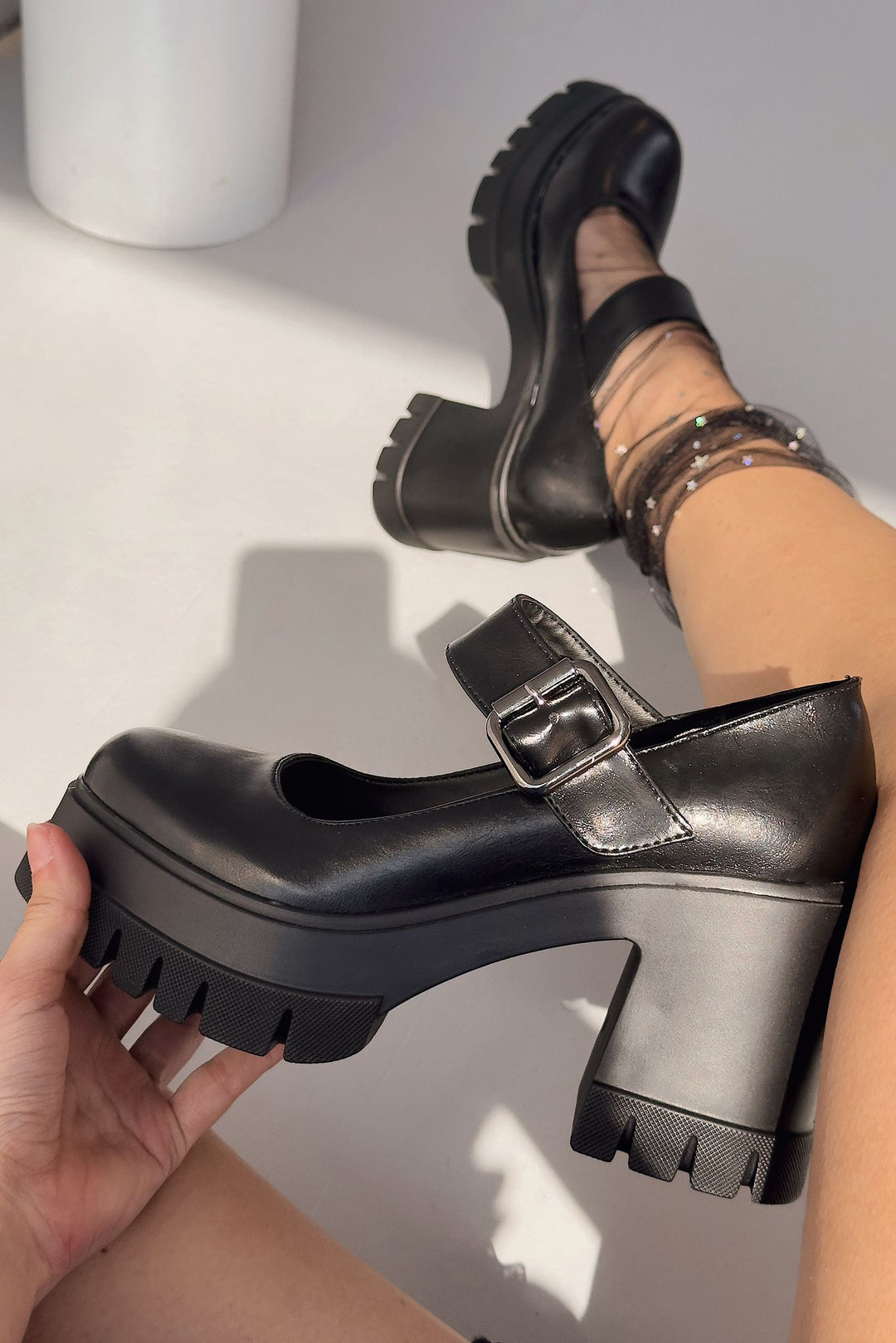 Solea Kalın Taban Topuklu Mary Jane Siyah Mat Deri - ILOVESHOES