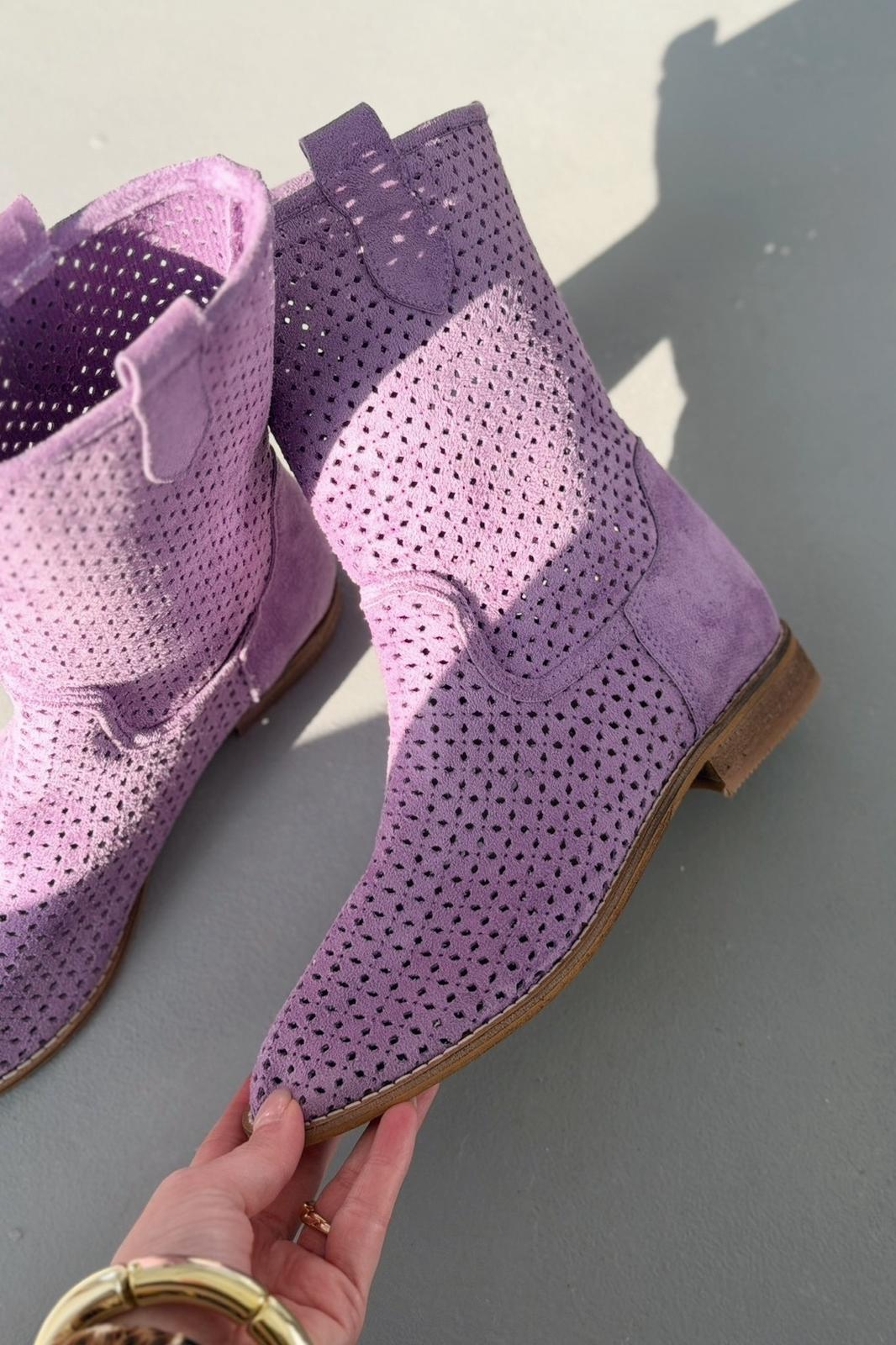 Meror Kadın Delikli Yazlık Bot Lila Süet - ILOVESHOES
