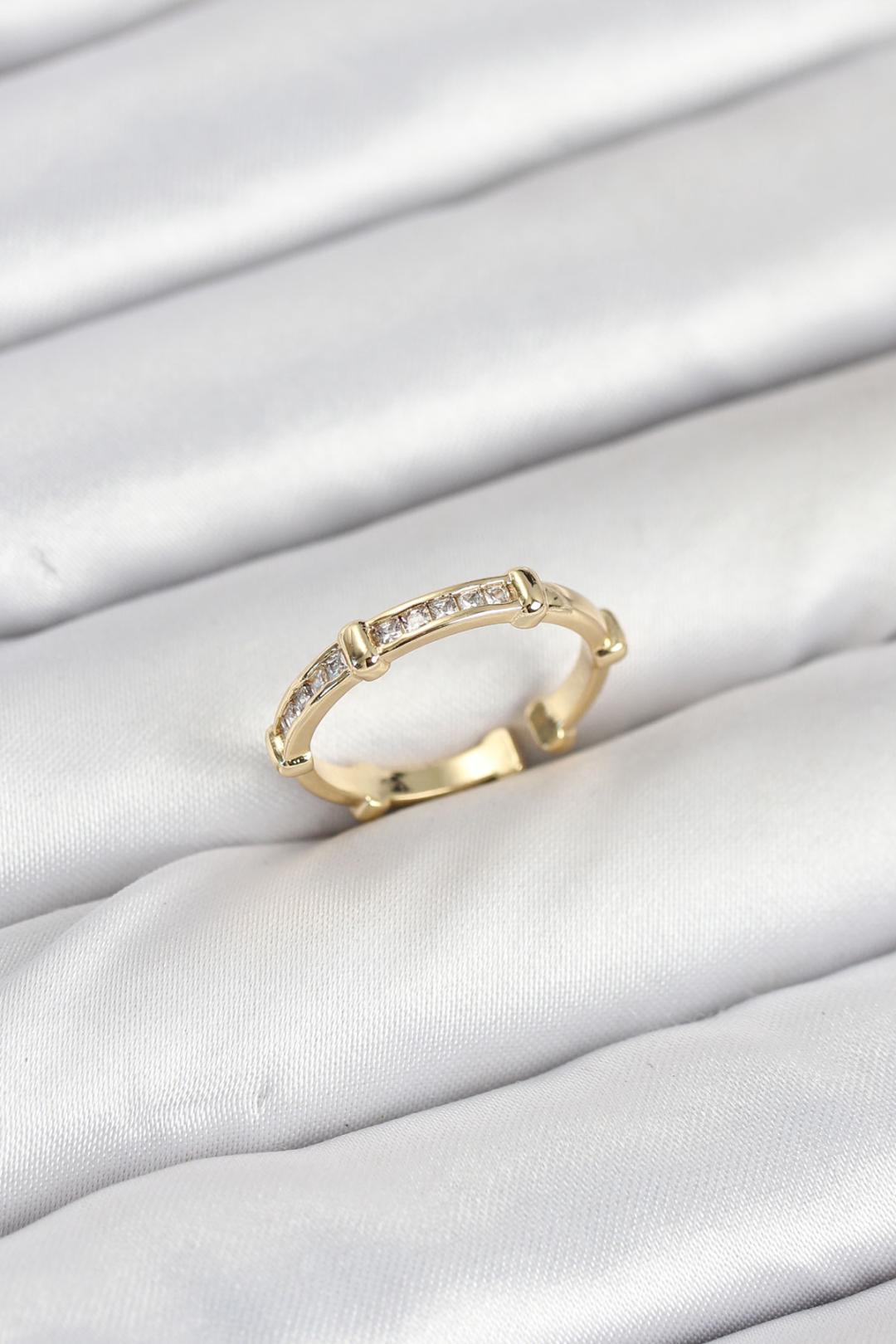 ILS - 1010 Kadın Yüzük Gold Pirinç Zirkon Taşlı - ILOVESHOES