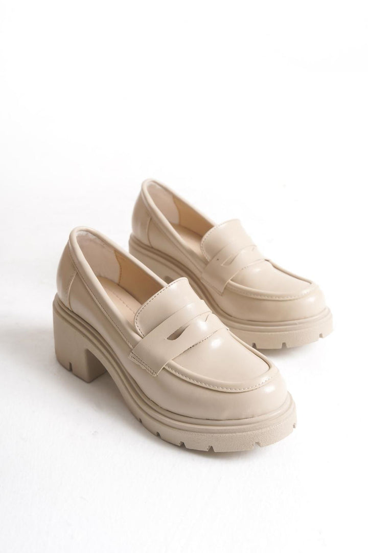 Ralos Kadın Loafer Bej Kırışık Rugan - ILOVESHOES