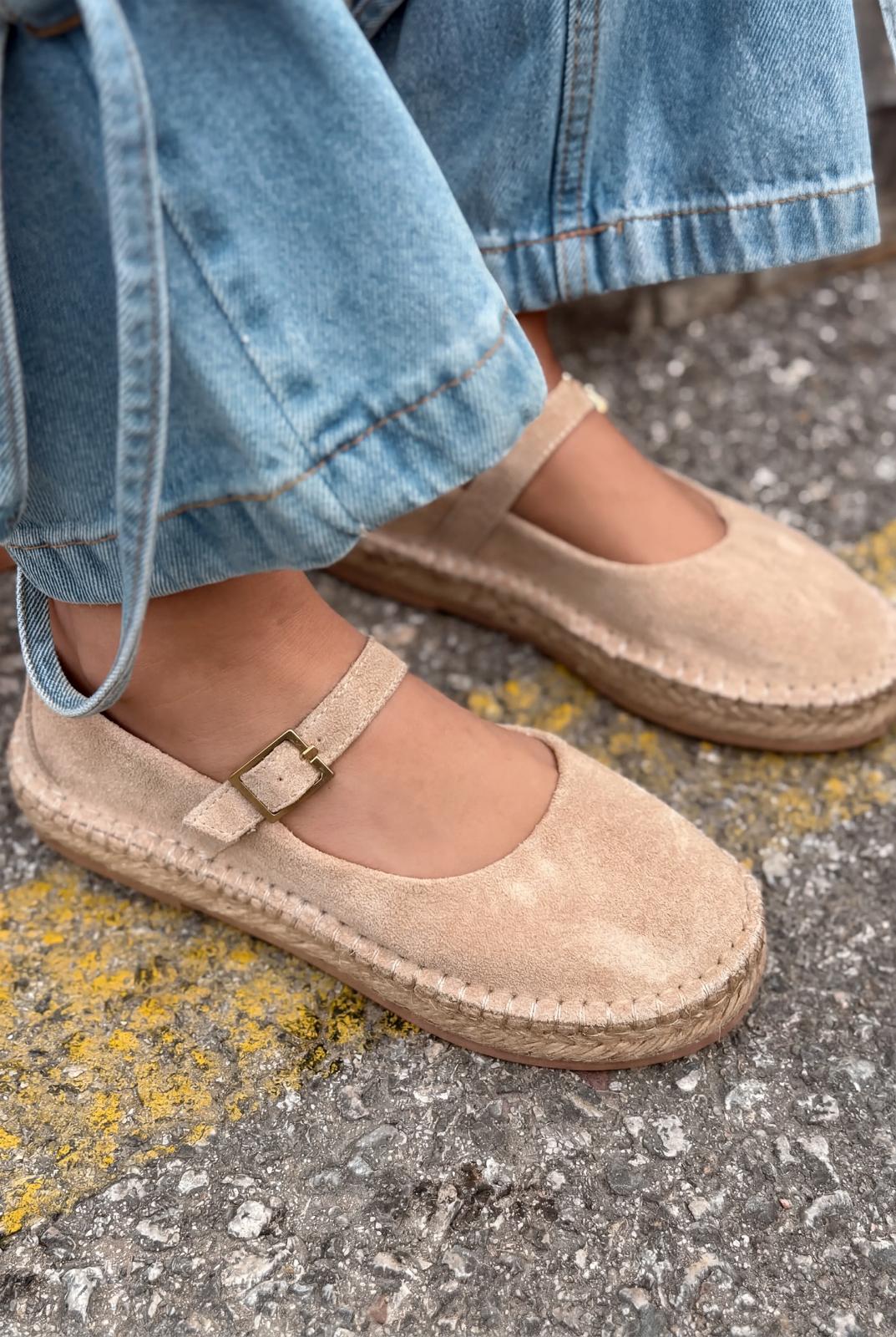Marena Hakiki Süet Kadın Espadril Bej - ILOVESHOES