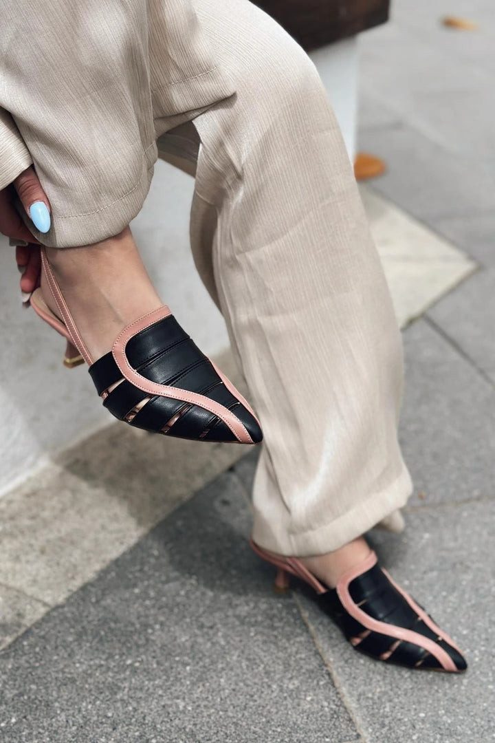 Ponex Mat Deri İnce Topuklu Stiletto Pudra
