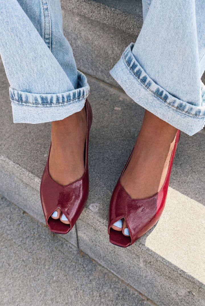 Norvion Hakiki Deri Kadın Topuklu Ayakkabı Bordo Kırışık Rugan - ILOVESHOES
