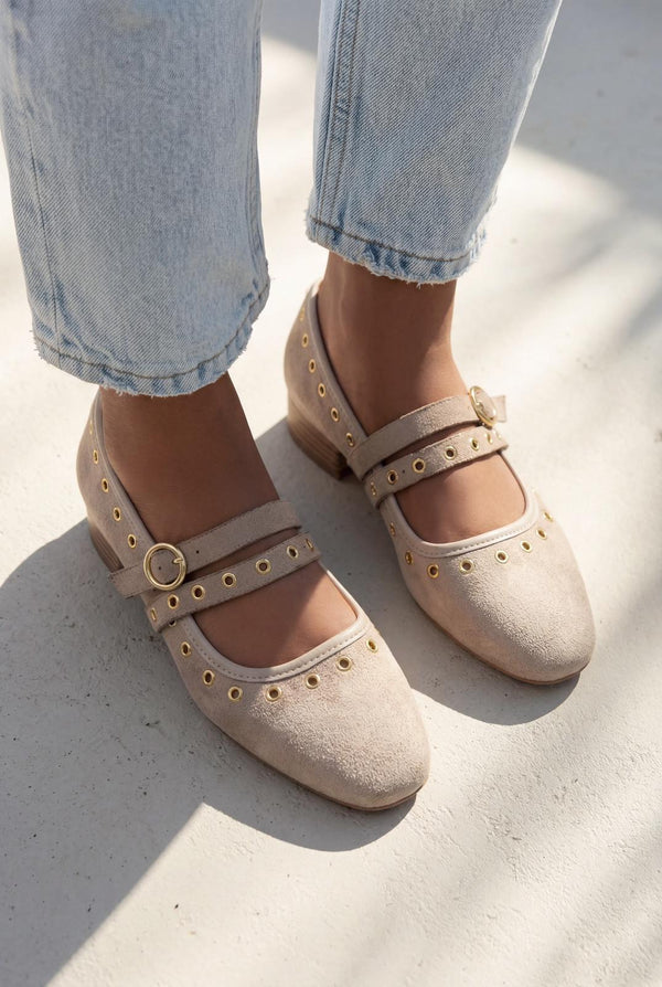 Elia Kadın Babet Bej Süet - ILOVESHOES