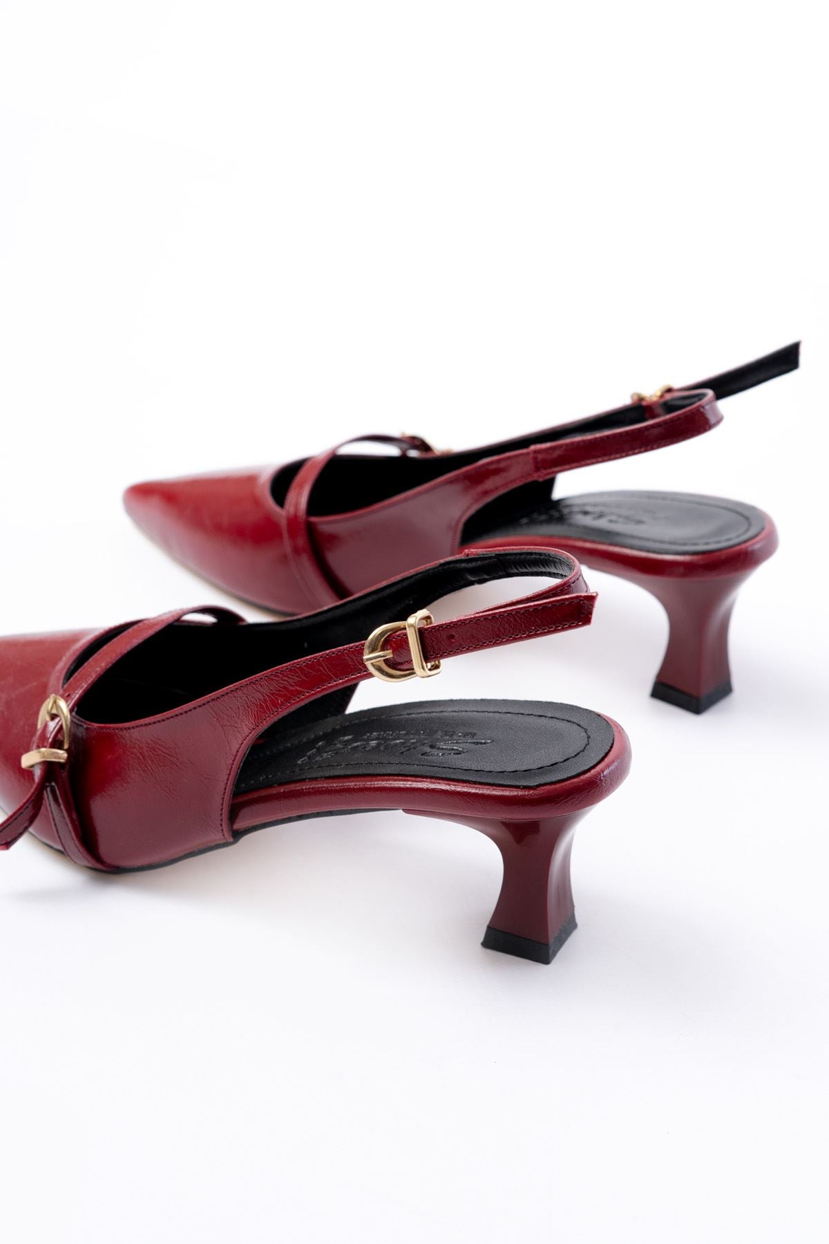 Lorena Mat Deri Bordo Toka Detaylı Stiletto - ILOVESHOES