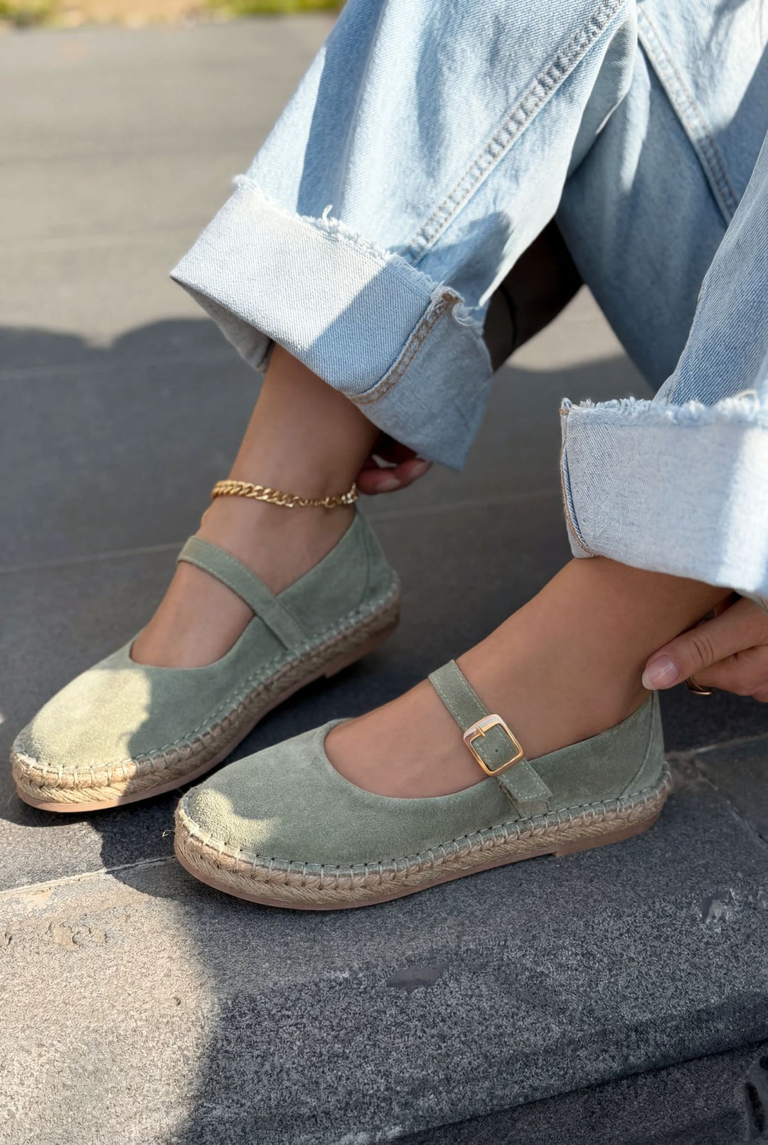 Marena Hakiki Süet Kadın Espadril Yeşil - ILOVESHOES