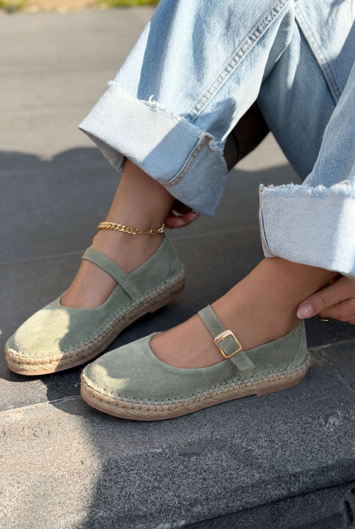 Marena Hakiki Süet Kadın Espadril Yeşil - ILOVESHOES