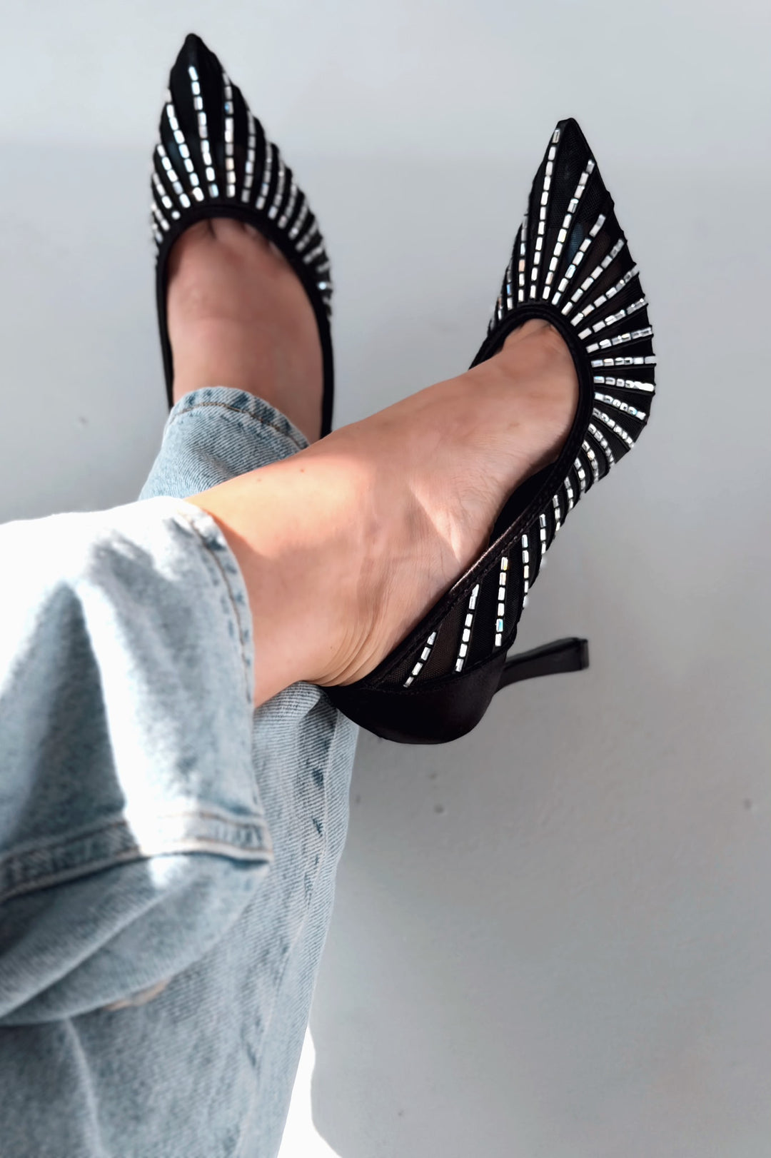 Sarnel Siyah Saten Kadın Stiletto - ILOVESHOES