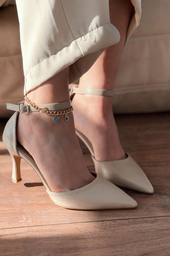 Selaris Stiletto Bej Mat Deri - ILOVESHOES