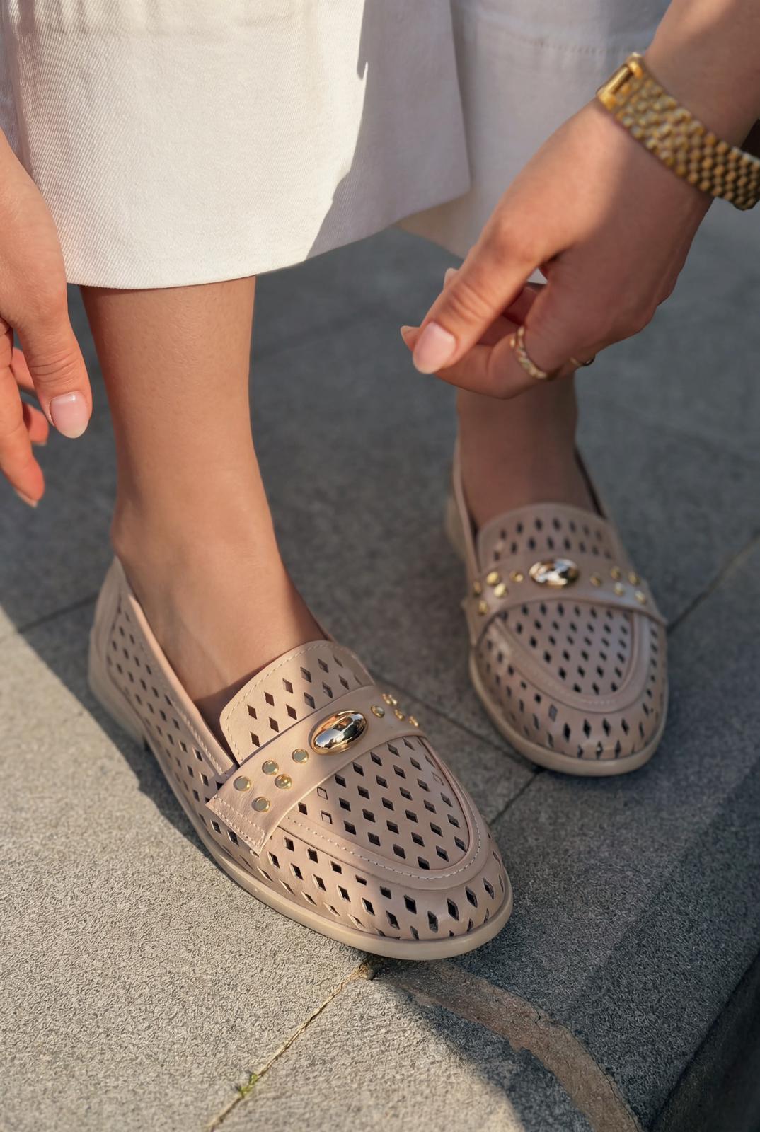 Ardion Kadın Loafer Bej Mat Deri - ILOVESHOES