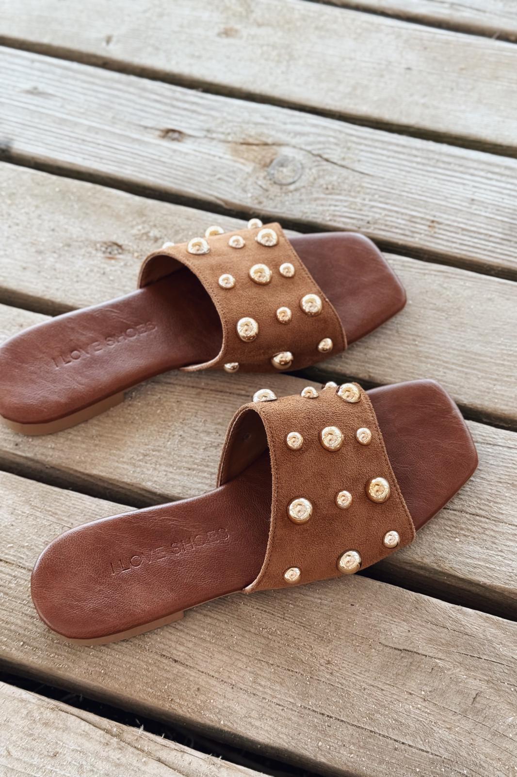 Neslor Süet Taba Troklu Kadın Terlik - ILOVESHOES