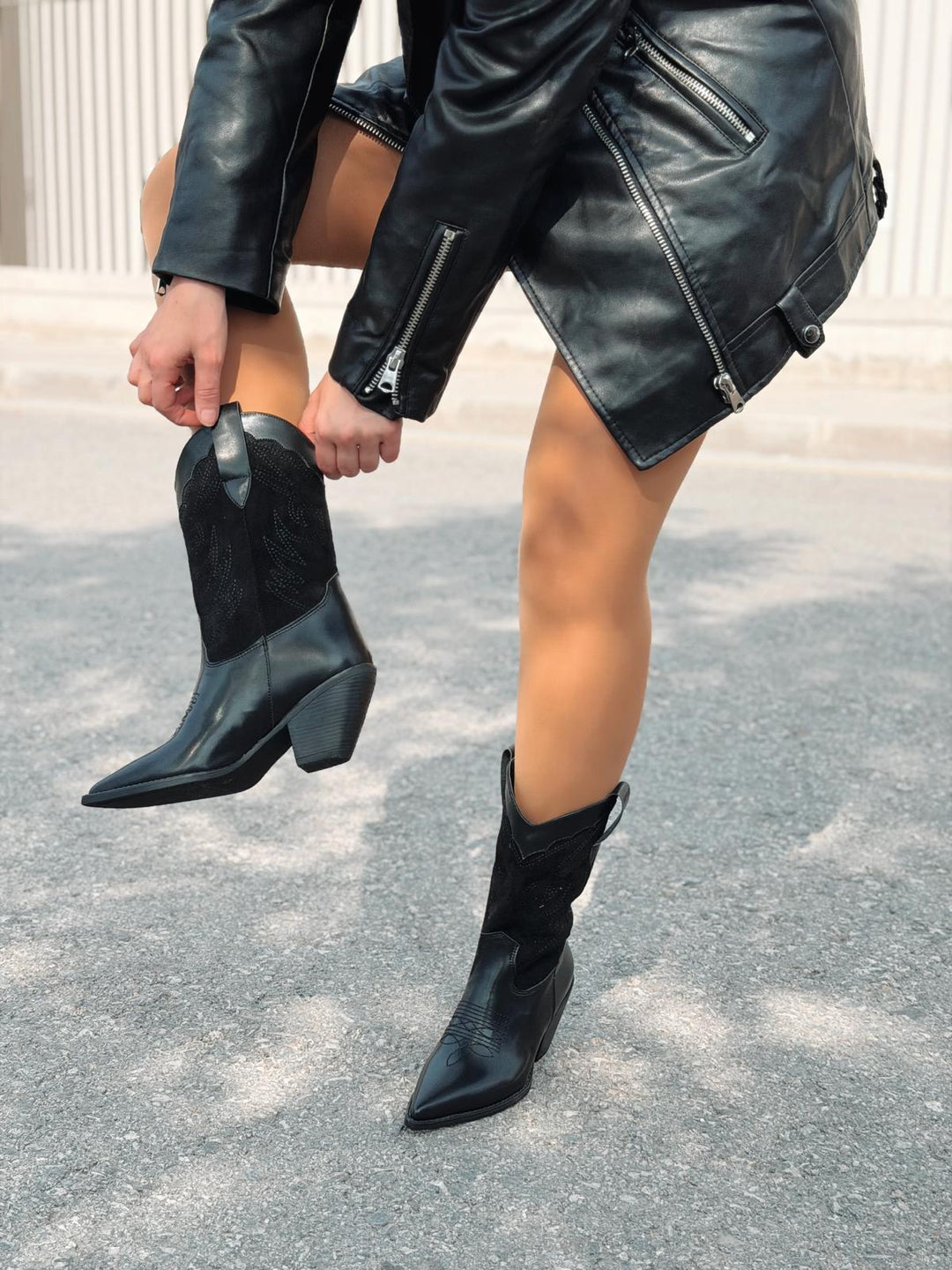 Marnel Kadın Kovboy Çizme Siyah Nakışlı - ILOVESHOES