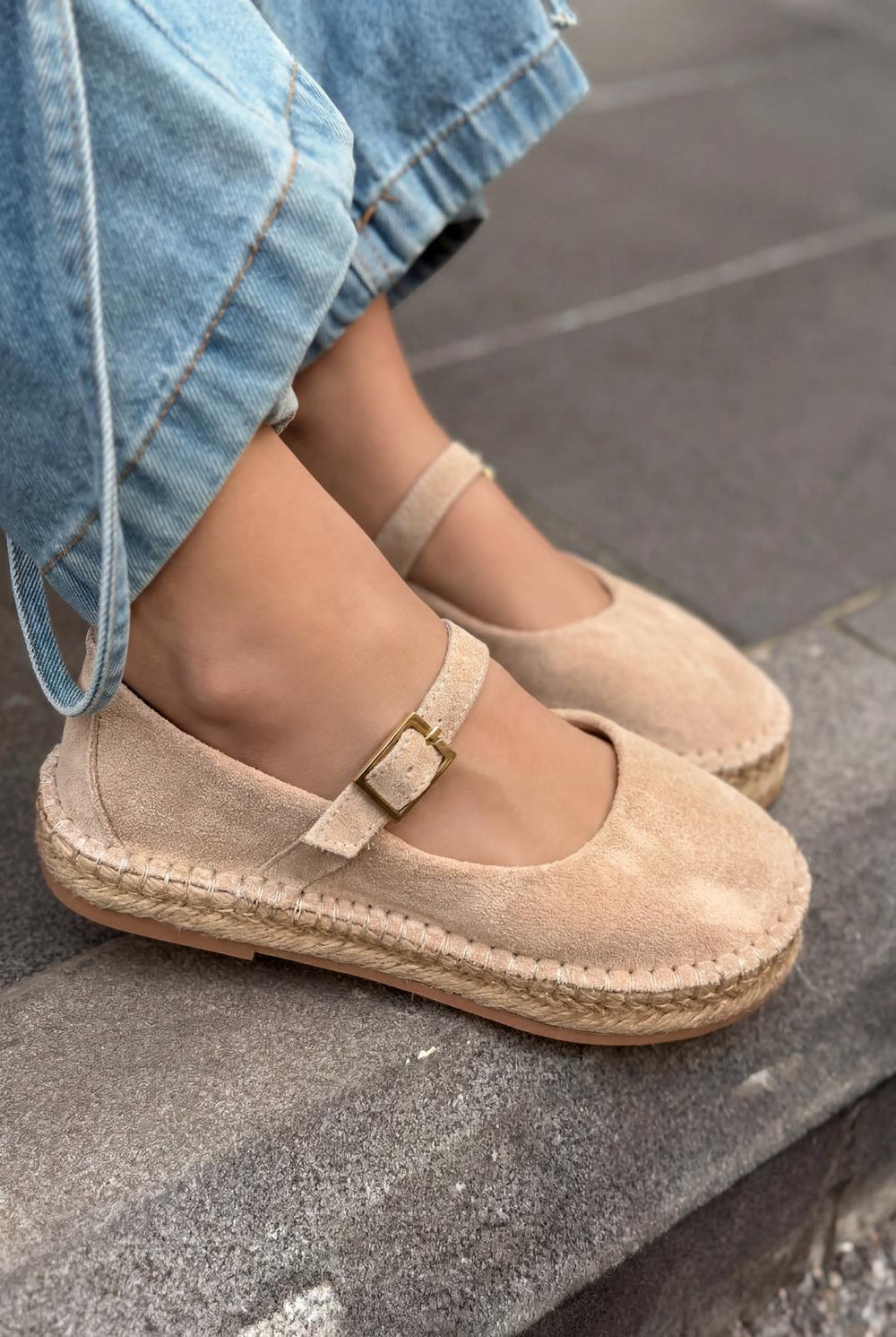 Marena Hakiki Süet Kadın Espadril Bej - ILOVESHOES