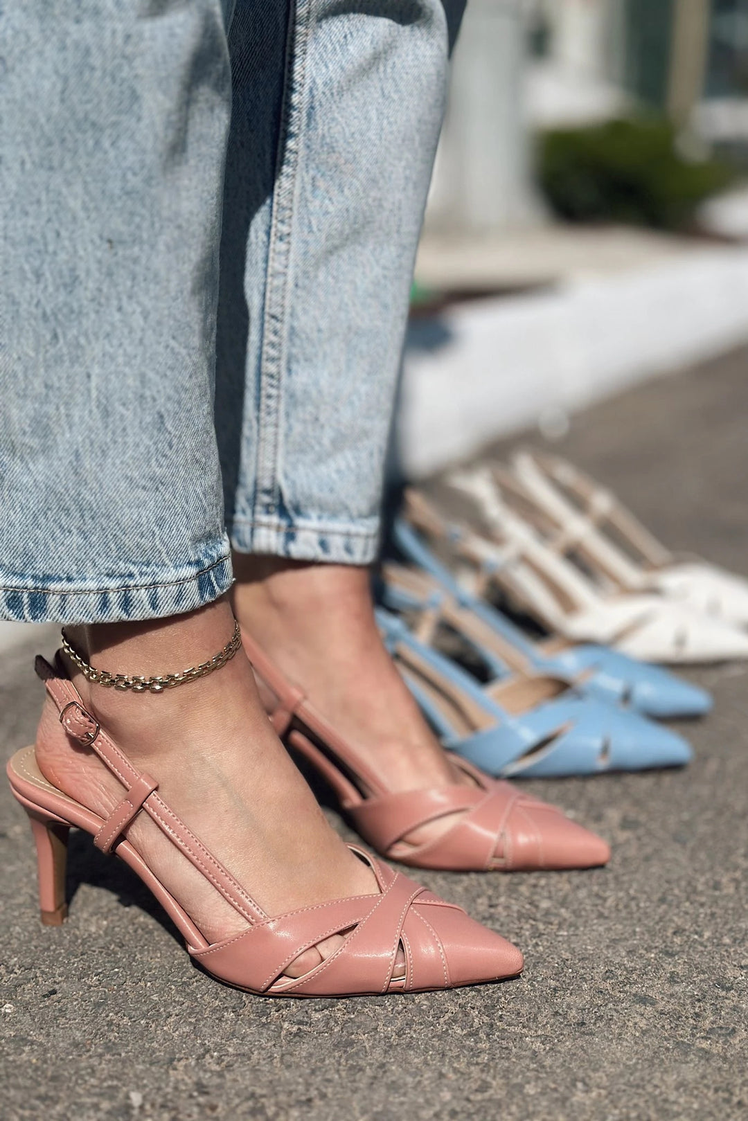 Peraps Mat Deri Yüksek Topuklu Stiletto Pudra