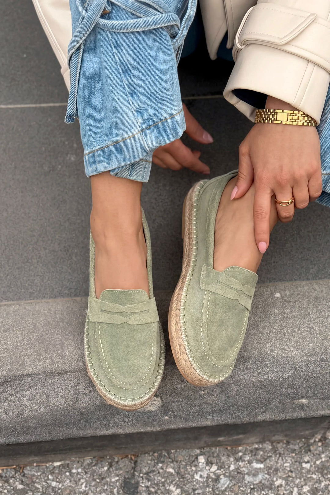Celure Hakiki Süet Espadril Loafer Yeşil - ILOVESHOES