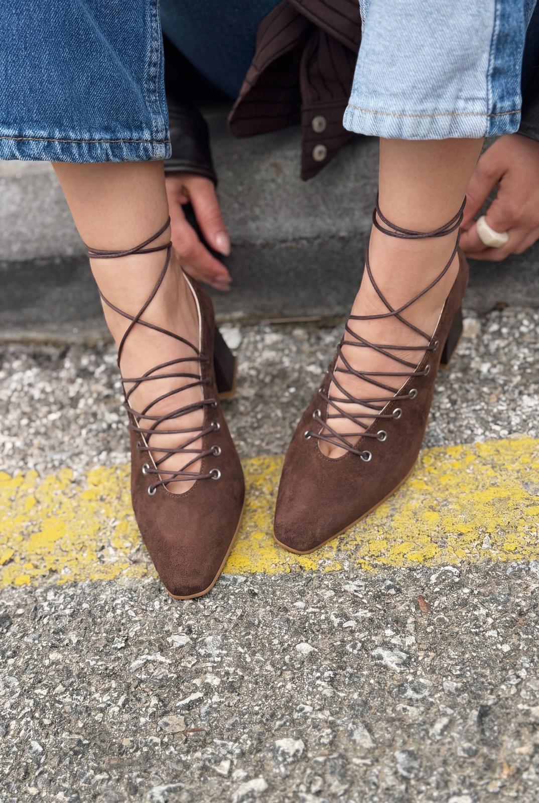 Temora Topuklu Ayakkabı Acıkahve Süet - ILOVESHOES