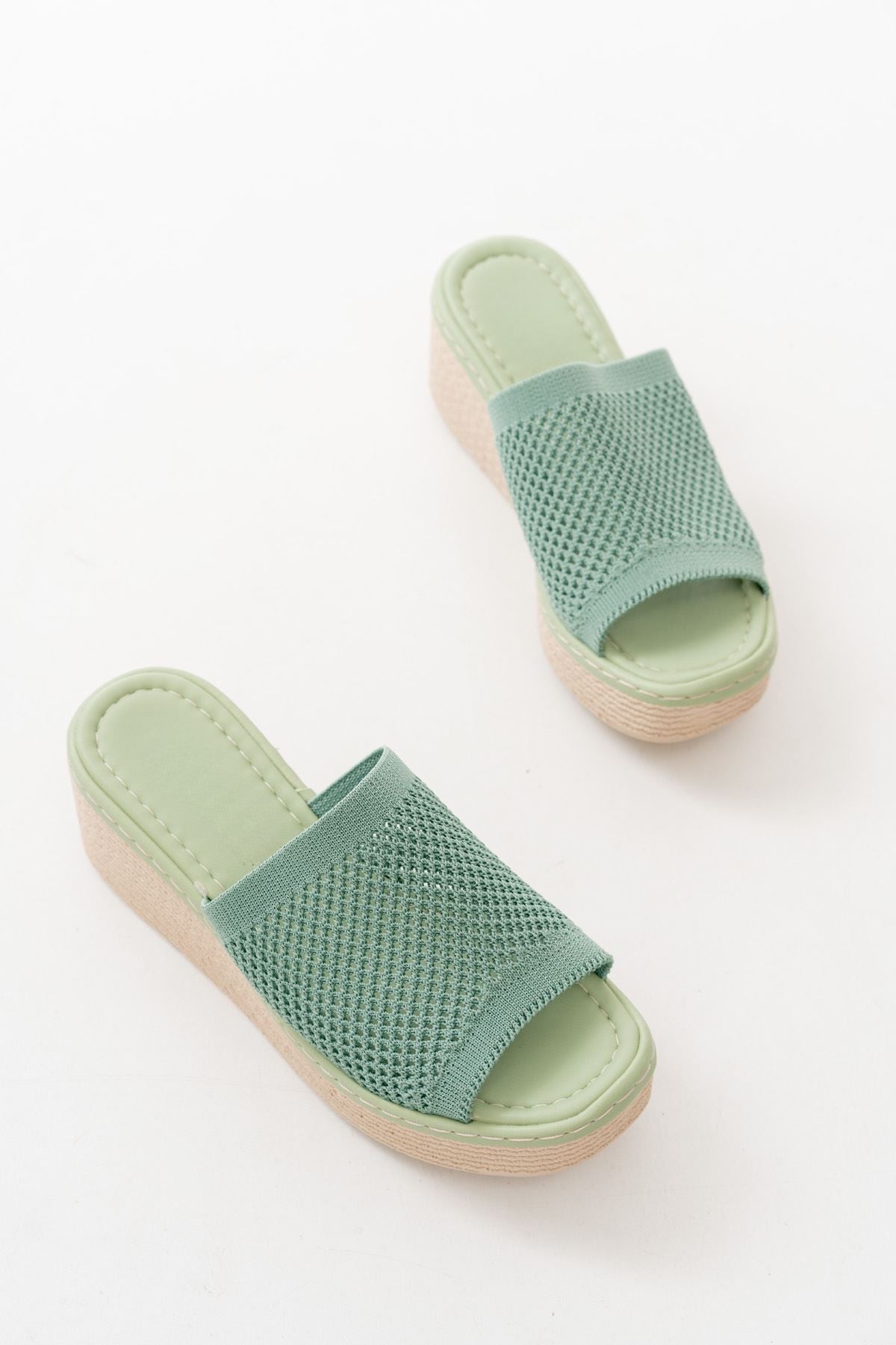 Seropa Triko Su Yeşili Dolgu Topuklu Terlik - ILOVESHOES