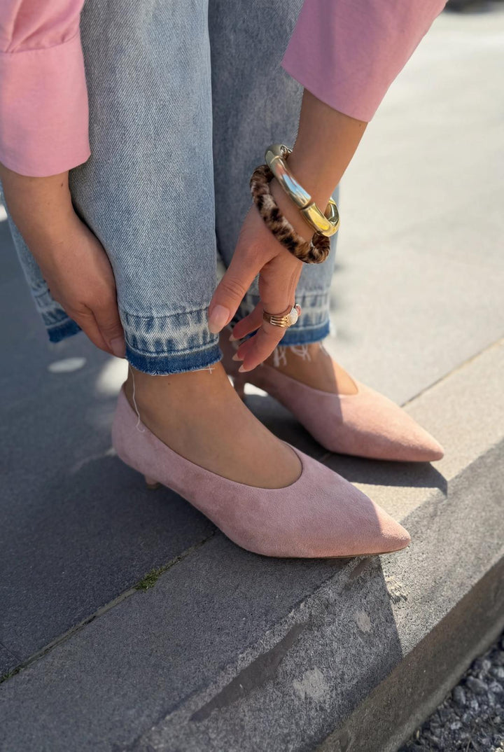 Seranis Hakiki Deri Stiletto Pudra Süet - ILOVESHOES