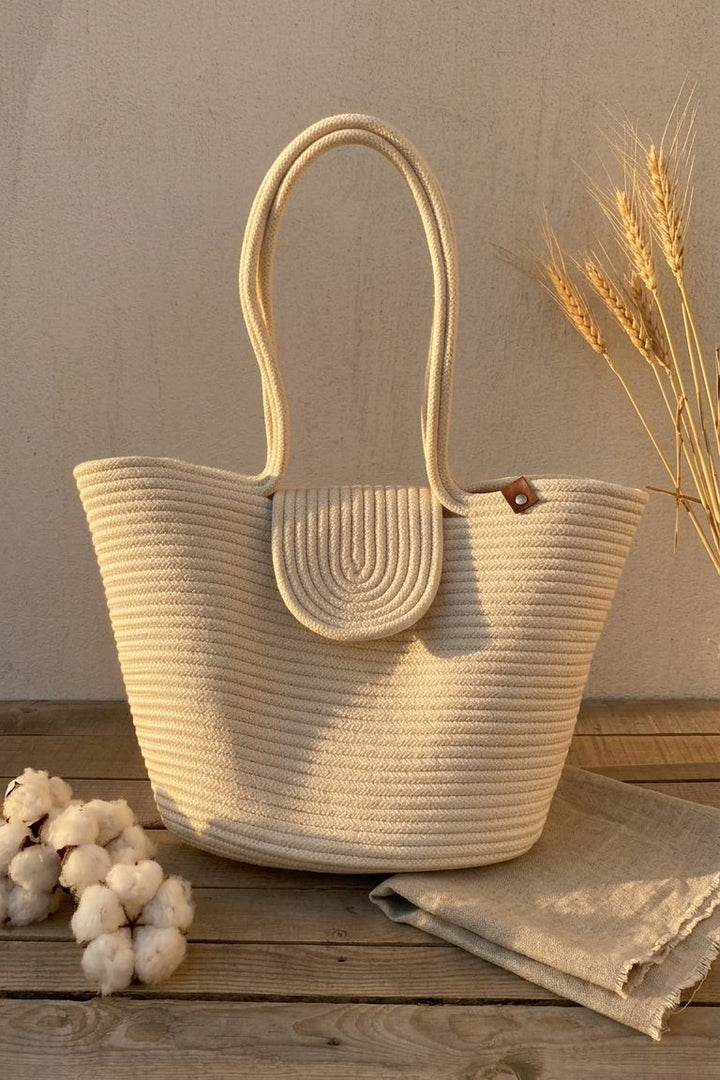 Floria Bej Halat Kadın Plaj Çantası - ILOVESHOES