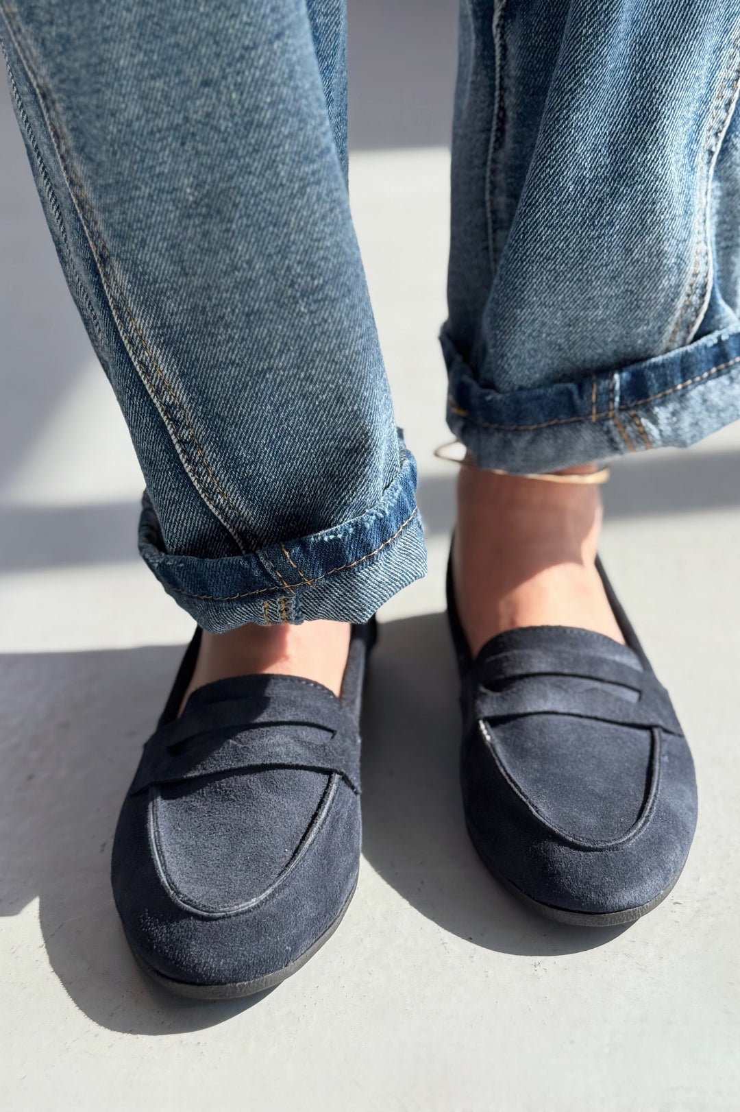 Lemor Hakiki Süet Kadın Loafer Lacivert