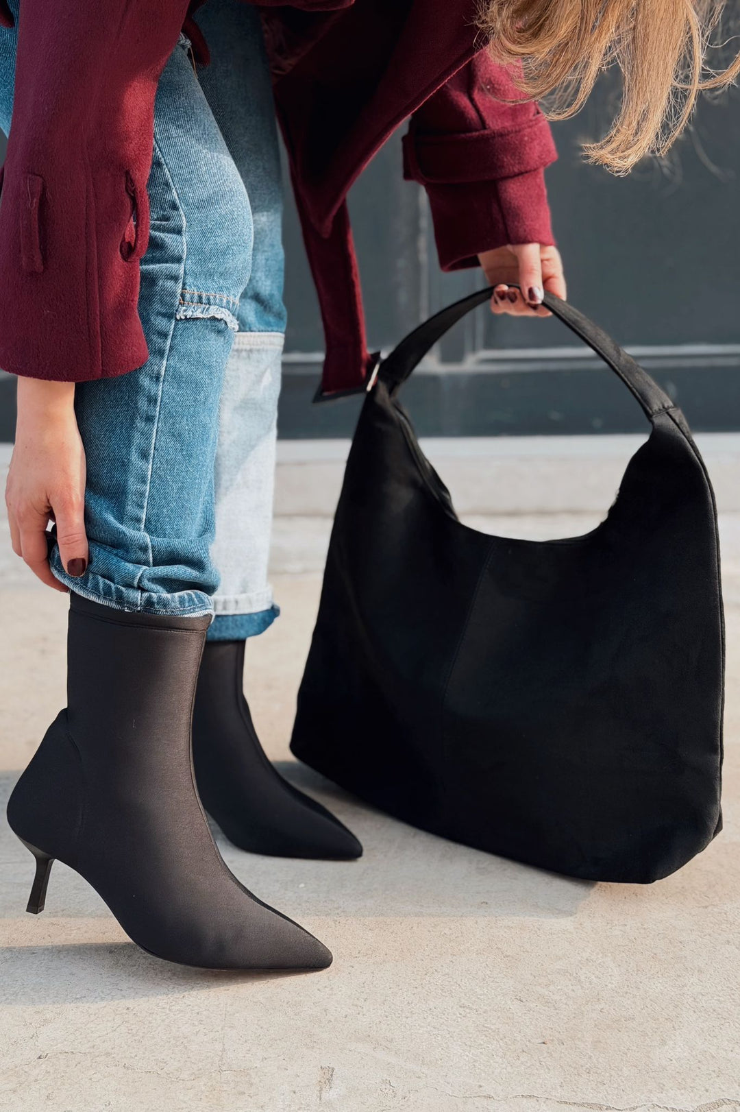 Belina Omuz Çantası Siyah Mat Deri - ILOVESHOES