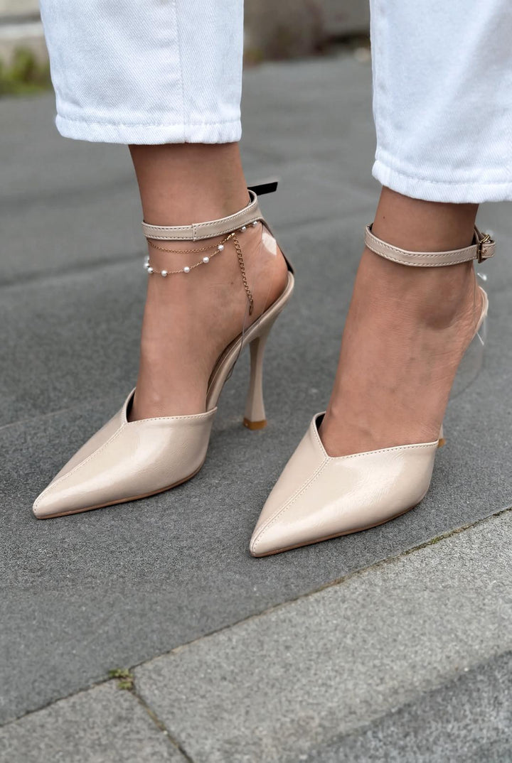 Rovire Stiletto Bej Kırışık Deri - ILOVESHOES