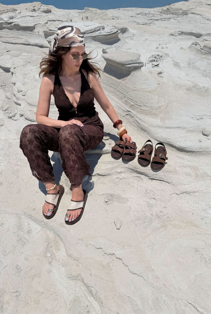 Melair Bej Süet Kadın Sandalet - ILOVESHOES