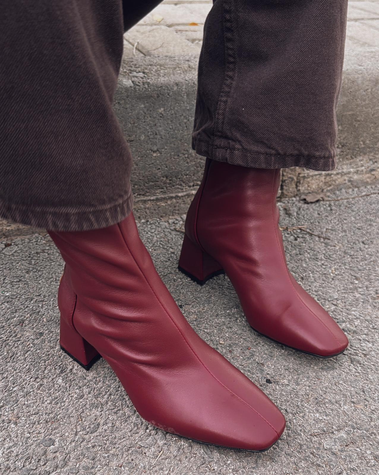 Jornel Kadın Topuklu Streç Bot Bordo Mat Deri - ILOVESHOES