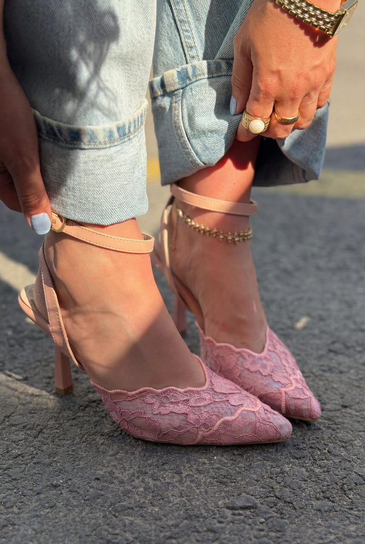 Moryna Pembe Dantel Kadın Stiletto