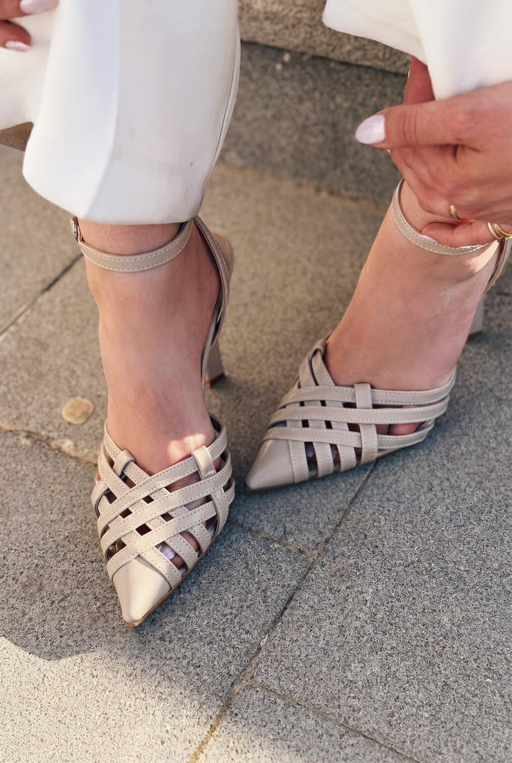 Luvien Bej Mat Deri Kadın Stiletto - ILOVESHOES