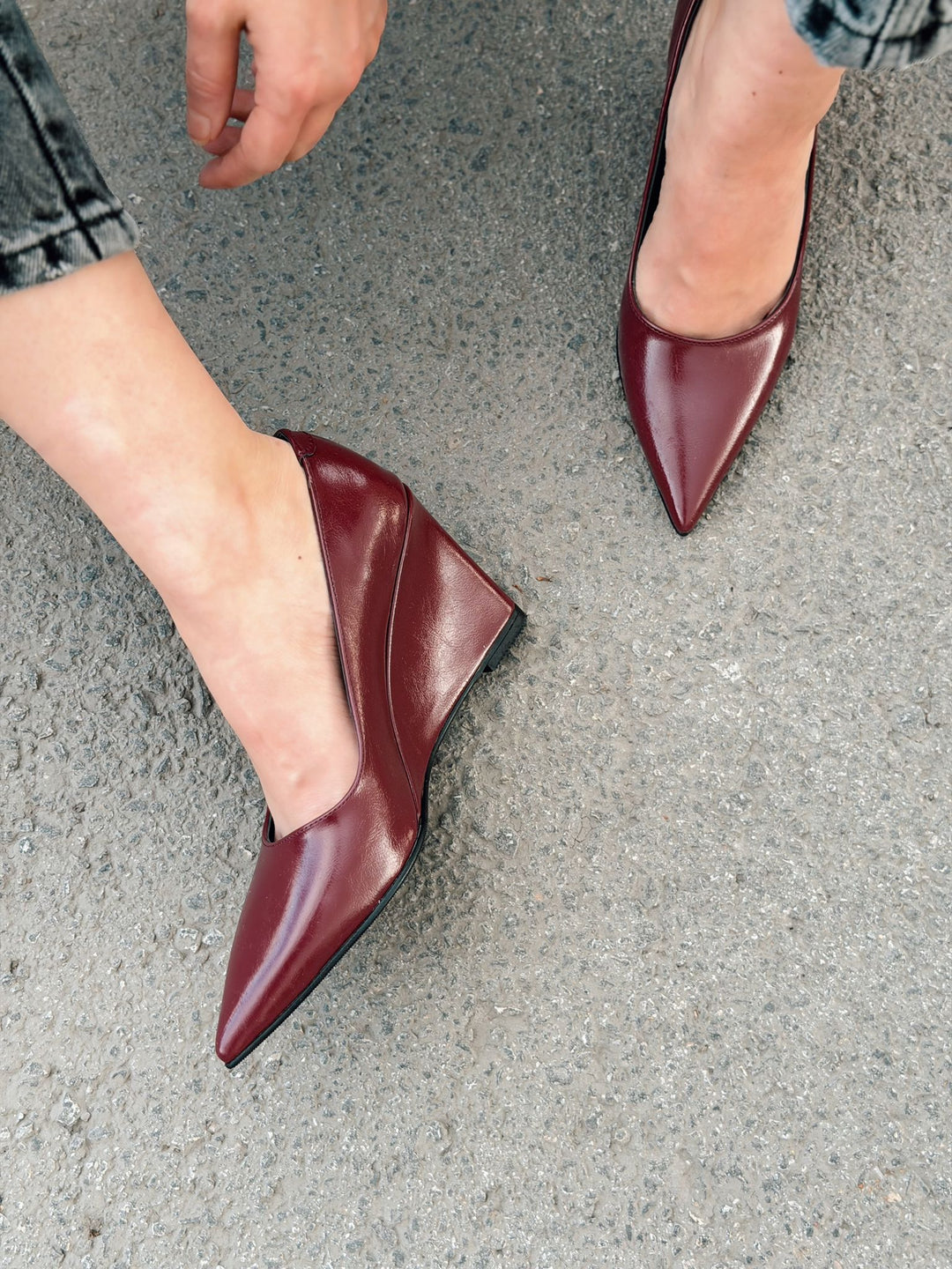 Mariel Dolgu Topuklu Stiletto Bordo Mat Deri - ILOVESHOES