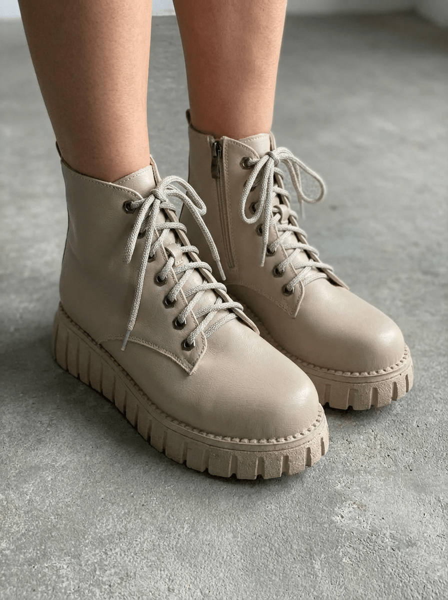 Norveta Kadın Bot Bej Mat Deri - ILOVESHOES