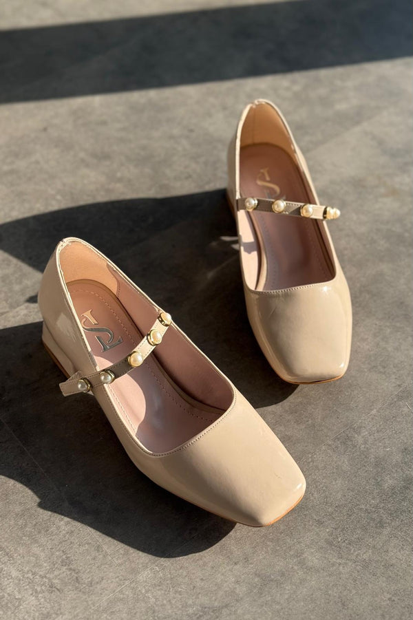 Myrel Rugan Bej İnci Detaylı Mary Jane - ILOVESHOES