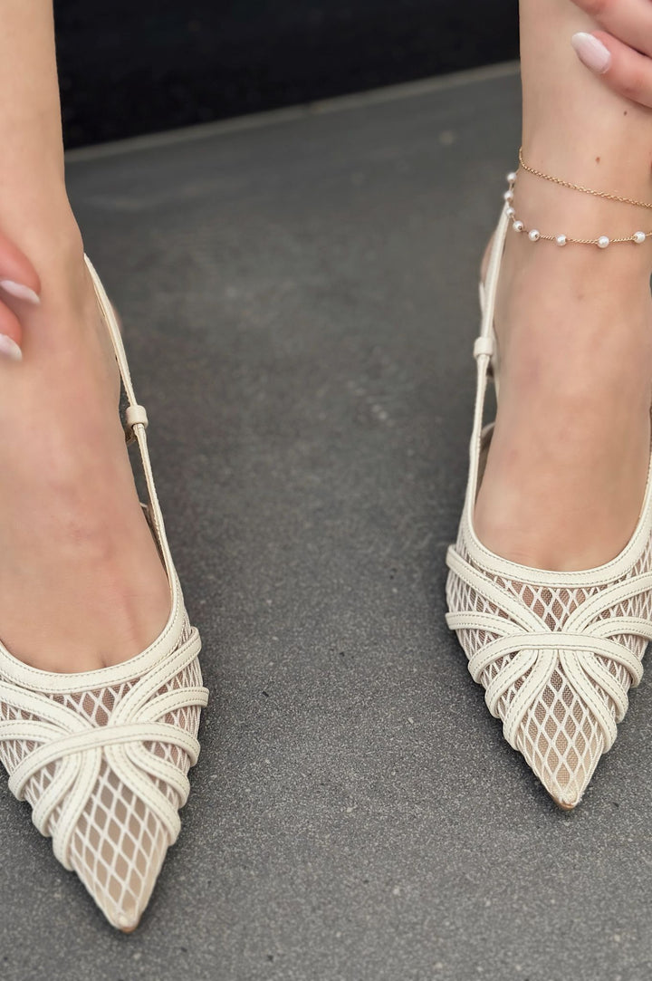 Celiona Mat Bej File Detaylı Stiletto - ILOVESHOES
