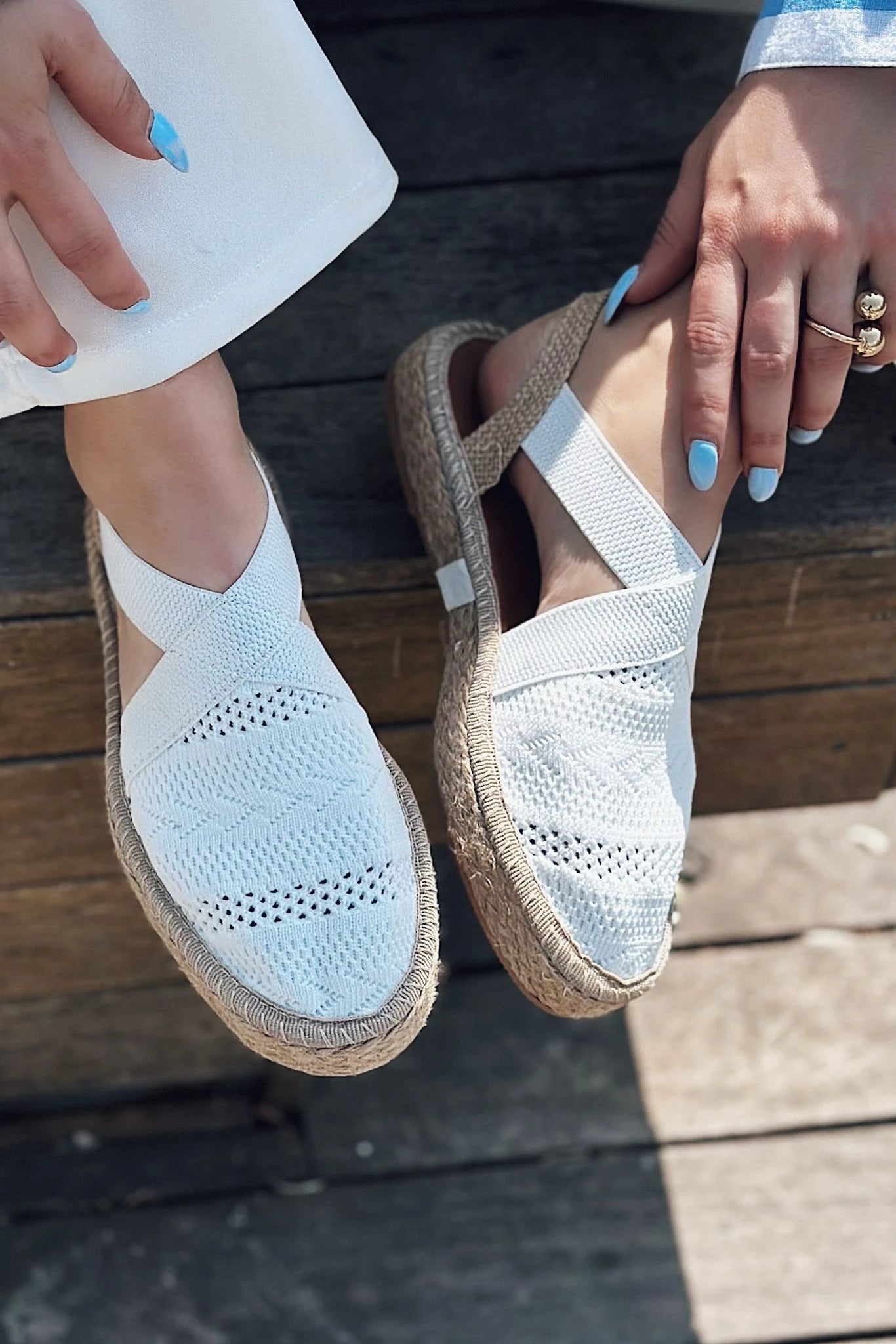 Bovena Tekstil Lastik Detaylı Espadril Beyaz