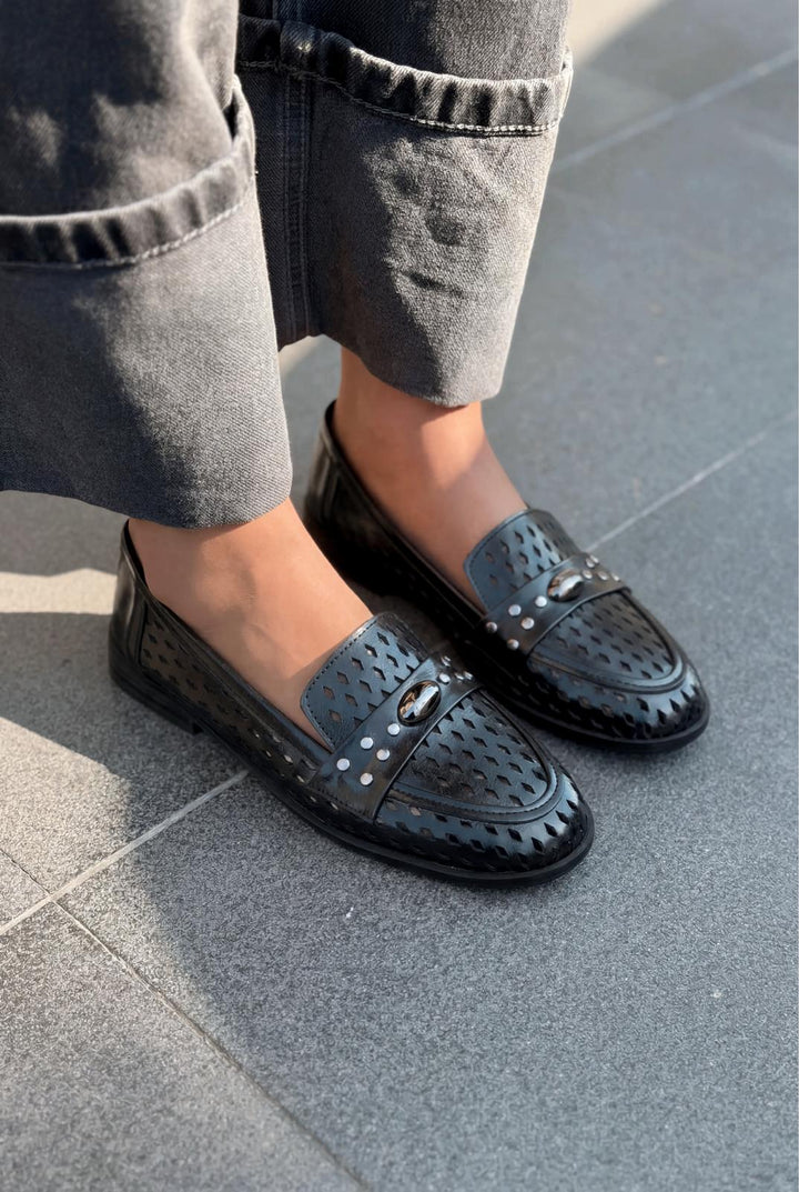 Ardion Kadın Loafer Siyah Mat Deri - ILOVESHOES