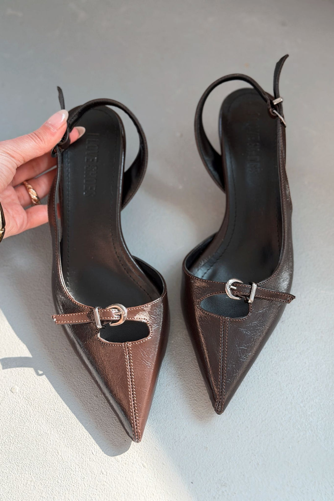Norin Acıkahve Kırışık Deri Kadın Stiletto - ILOVESHOES