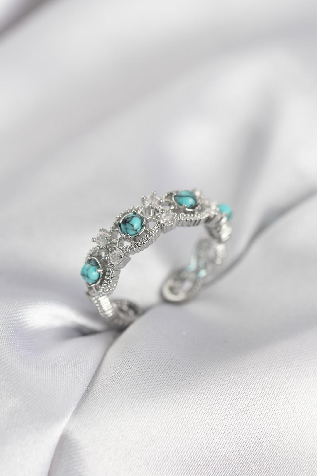 ILS - 1092 Kadın Yüzük Gümüş Pirinç Mavi Taşlı - ILOVESHOES